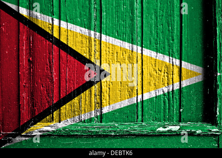 Bandiera della Guyana dipinta sul telaio in legno Foto Stock