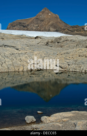 Glaciokarst con dolina nel primo letto sul ghiacciaio del ghiacciaio Tsanfleuron, Alpi Bernesi, Vallese, Svizzera Foto Stock