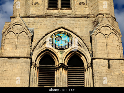 Alta Marea amd fase lunare orologio, Kings Lynn St. Margaret's Chiesa torre, Norfolk Englland UK orologi Foto Stock