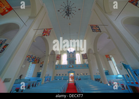 Canongate Kirk Chiesa Edinburgh Royal Mile, Scotland, Regno Unito interno ampia angolazione Foto Stock