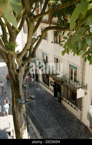 Street nel quartiere di Alfama, il più antico quartiere di Lisbona Portogallo Foto Stock