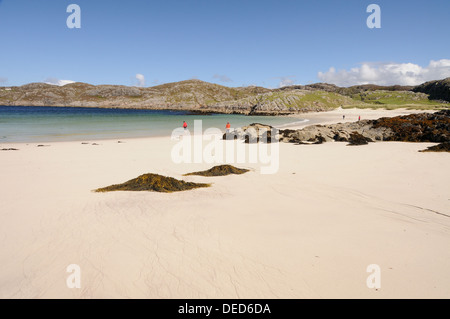 Spiaggia di sabbia bianca di: Achmelvich Beach, Assynt, Sutherland, a nord-ovest della Scozia Foto Stock
