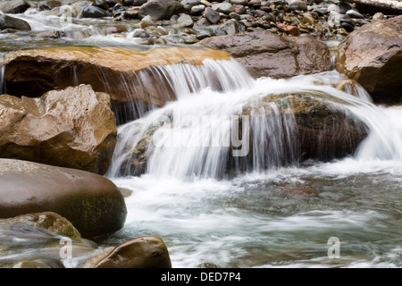 Una piccola cascata sul fiume Breitenbush in Oregon Cascade Mountains Foto Stock