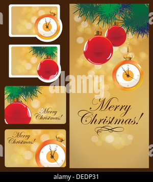 Carte di Natale set: biglietto di auguri, due carte regalo, due etichette Foto Stock