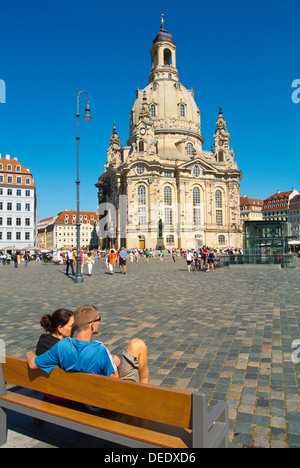 Chiesa Frauenkirche piazza Neumarkt Altstadt la città vecchia città di Dresda Germania Europa centrale Foto Stock