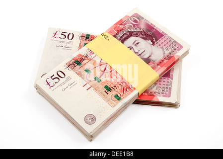 Cinque mila libbre in cinquanta pound note Foto Stock