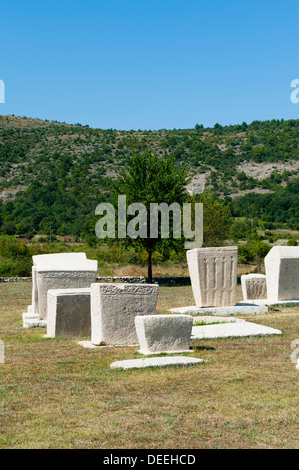 'Stecak' necropoli di Radimlja, situato nei pressi di Stolac, Bosnia e Erzegovina, l'Europa. Foto Stock