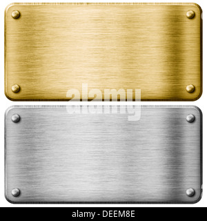 Argento e Oro piastre in metallo isolato Foto Stock