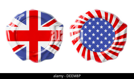 Inglesi e USA sigilli di garanzia isolata su bianco Foto Stock