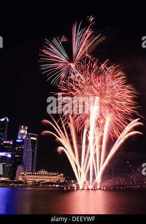 Una bella giornata nazionale vista della città di Singapore di notte Foto Stock