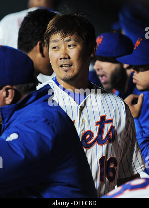 Daisuke Matsuzaka (METS), Settembre 14, 2013 - MLB : Daisuke Matsuzaka dei New York Mets in piroga durante il secondo gioco di una Major League Baseball doubleheader contro il Miami Marlins al Citi Field di Flushing, New York, Stati Uniti. (Foto di AFLO) Foto Stock