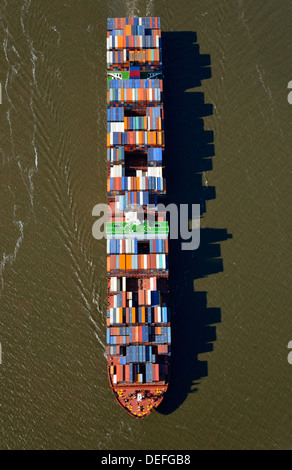 NYK Venere, nave portacontainer della compagnia di navigazione NYK Lines, vista aerea, Hamburg, Amburgo, Germania Foto Stock