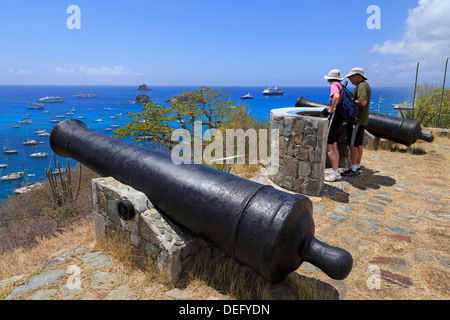 Il cannone in Gustavia, St. Barthelemy (St. Barts), Isole Sottovento, West Indies, dei Caraibi e America centrale Foto Stock