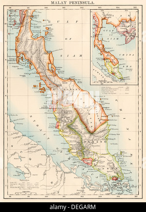 Mappa della penisola malese, 1870s. Litografia a colori Foto Stock