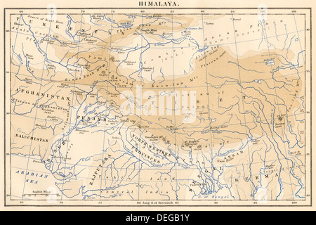 Mappa di Himalaya regione dell Asia, 1870s. Litografia a colori Foto Stock