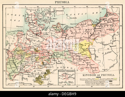 Mappa del Regno di Prussia, 1866. Litografia a colori Foto Stock