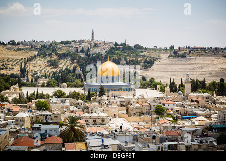 Vista sulla città vecchia con la Cupola della roccia, Sito Patrimonio Mondiale dell'UNESCO, Gerusalemme, Israele, Medio Oriente Foto Stock