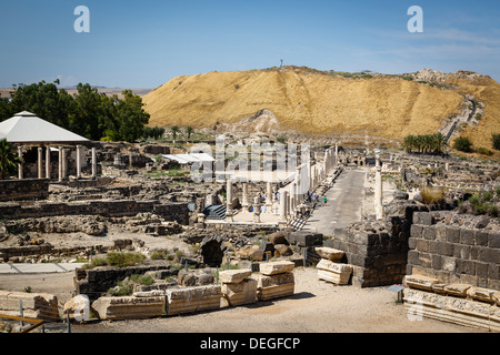 Rovine della città Roman-Byzantine di Scythopolis, Tel Beit Shean National Park, Beit Shean, Israele, Medio Oriente Foto Stock