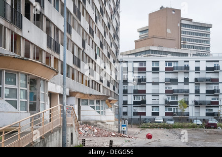 Architettura della Cité des Bosquets, Clichy-sous-bois & Montfermeil, sulla periferia parigina durante il periodo di ristrutturazione pianta della città. Foto Stock