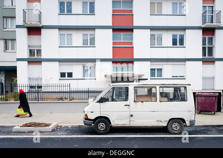 Architettura della Cité des Bosquets, Clichy-sous-bois & Montfermeil, sulla periferia parigina durante il periodo di ristrutturazione pianta della città. Foto Stock