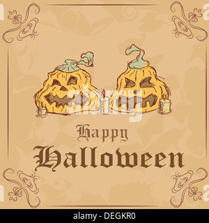 Illustrazione di Halloween con zucche per banner o schede di invito Foto Stock