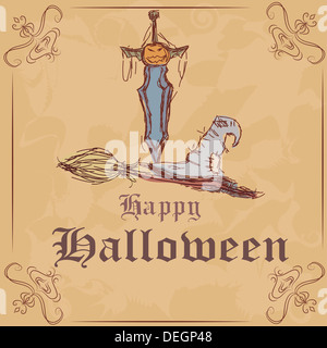 Illustrazione Vettoriale. Happy Halloween, witch hat e Ginestra Foto Stock