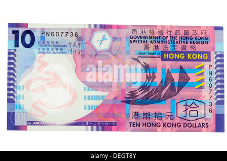 Il governo della Regione amministrativa speciale di Hong Kong 10 dollari (polimero di plastica) nota banca Foto Stock