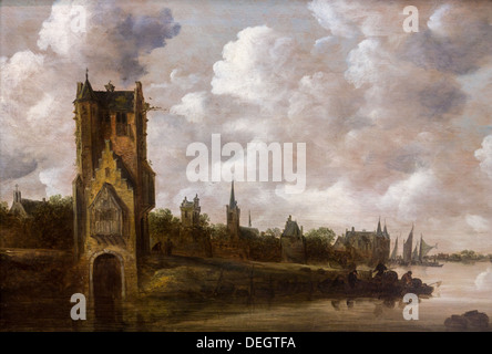 Xvii secolo - paesaggio fluviale : il Pellekussenpoort, 1656 - Jan Josephsz van Goyen olio su tela Foto Stock