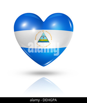 Amore Nicaragua simbolo. 3D cuore icona bandiera isolato su bianco con tracciato di ritaglio Foto Stock