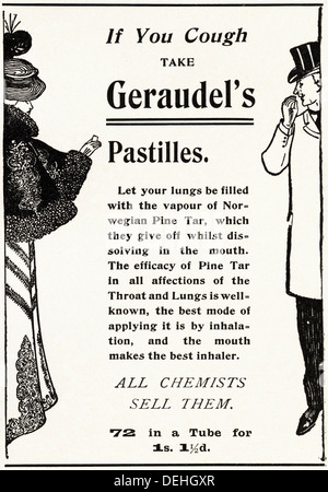 Originale di 1890s vintage vittoriano pubblicità pubblicità GERAUDEL'S PASTIGLIE, annuncio circa 1898 Foto Stock