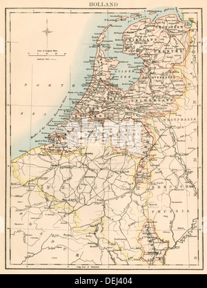 Mappa di Olanda, 1870s. Litografia a colori Foto Stock