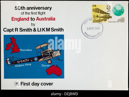 Primo giorno il coperchio per celebrare il cinquantesimo anniversario del primo volo dall'Inghilterra in Australia. Foto Stock