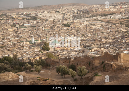 Vista panoramica su Fez el-Bali, Fez, in Marocco Foto Stock