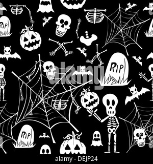 Happy Halloween gli elementi bianchi seamless pattern sfondo. EPS10 file vettoriale organizzati in strati per operazioni di editing semplici. Foto Stock