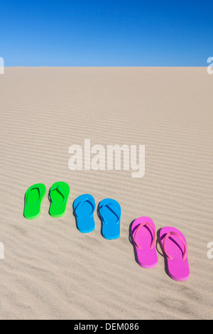 Colorato flip flop sulla duna di sabbia Foto Stock