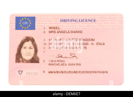 Regno Unito Foto di patente di guida Photocard (alterato i dettagli) Foto Stock