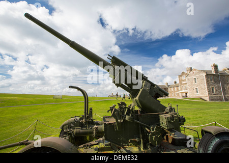 L'artiglieria al Castello di Pendennis, una fortezza che ha protetto la Cornovaglia dall invasione per 450 anni, Falmouth, Regno Unito. Foto Stock