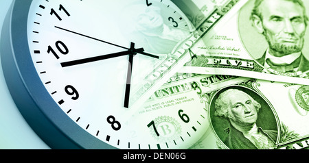 Banconote americane. Orologio. Il tempo è denaro concept Foto Stock