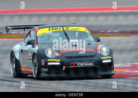 Austin, TX, Stati Uniti d'America. Xxi Sep, 2013. Settembre 21, 2013 .Patrick-Otto Madsen / Boca Raton, FL (M) di ansa Motorsports la guida Porsche 997, 2012 durante la IMSA GT3 Cup Race Challenge 2 presso la International Sports Car Weekend in Austin, TX. Credito: csm/Alamy Live News Foto Stock