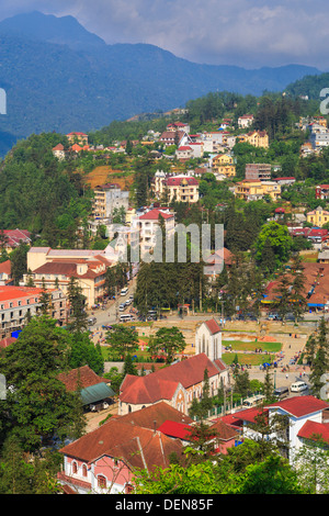 La sapa città da Ham Rong Mountain, Vietnam, in Asia. Foto Stock