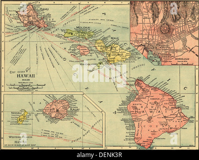 Mappa di Hawaii 1912 Foto Stock