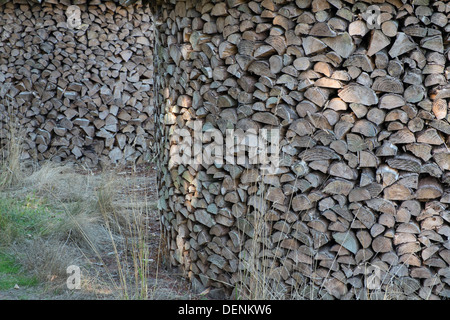 Legna da ardere, split logs essiccamento in pile circolare, Foto Stock