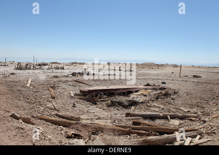 Tossico chiamato lago Salton Sea situato vicino a Coachella Valley in California. Una volta che una popolare località di mare ora un haunted posto vuoto. Foto Stock