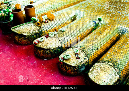 Piedi Buddha (Luang Pho o Phrasiariyametri). Wat Intharawihan, quartiere di Nakhon, Bangkok, Thailandia, Asia Foto Stock