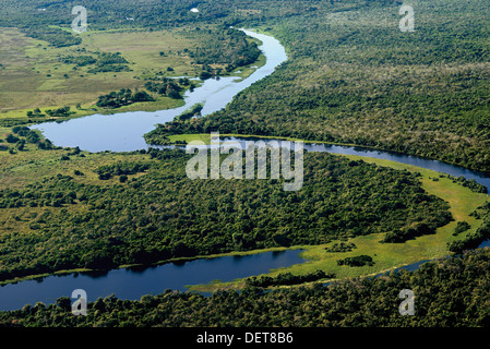 Il Brasile, Pantanal: fotografia aerea di Rio Claro durante il volo Cessna Foto Stock