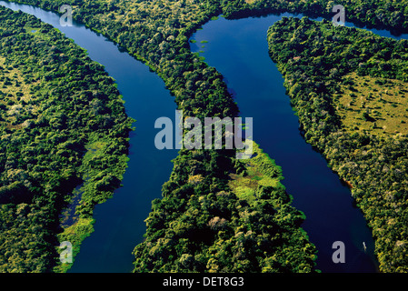 Il Brasile, Pantanal: fotografia aerea di Rio Claro durante il volo Cessna Foto Stock