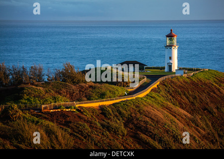 Il Kilauea Lighthouse sull'isola hawaiana di Kauai presso sunrise. Foto Stock