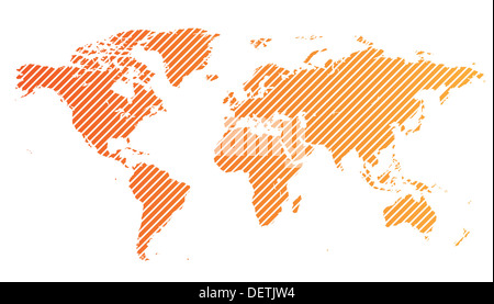 Tratteggiata arancione mappa del mondo. Foto Stock