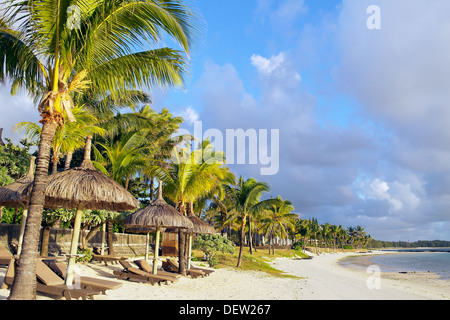 Spiaggia vuota al mattino presto in Mauritius Foto Stock