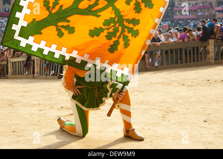 Sbandieratori, contrada dei boschi, il palio di Siena Siena, Toscana, Italia, Europa Foto Stock